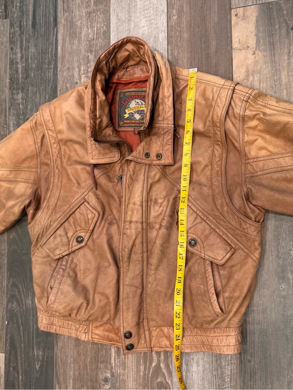 Adventure Bound Distressed Leather Bomber Jacket Brown M Men Vintage - Picture 11 of 15